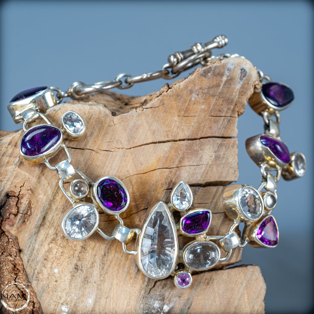 Braccialetto con ametista e turchese - argento 925 243,65 ct- 48.73 g #1.0
