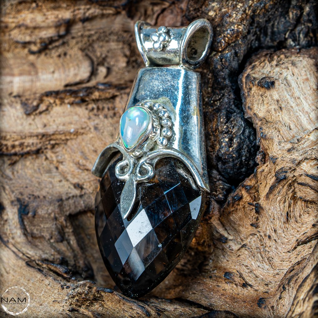 Apoiador muito raro com Opal natural e quartzo fumê Silber 925, Unikat 53,65ct- 10.73 g #4.3