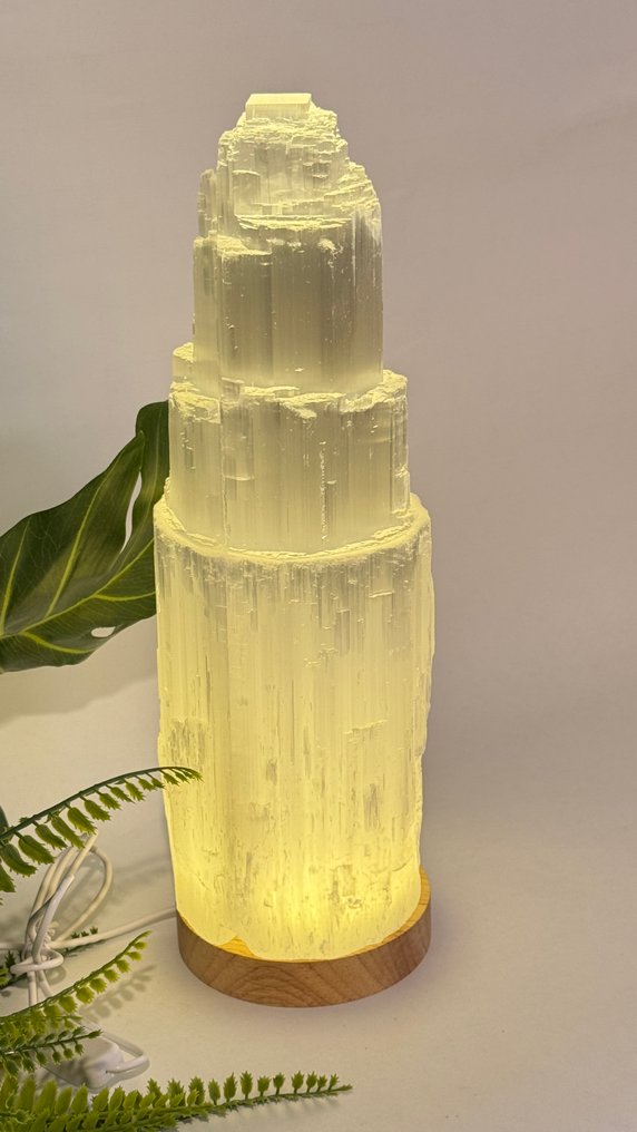Impressive XXL Selenite tower with lighting – magical light display made from natural crystal - Height: 32 cm - Width: 10 cm- 3646 g - (1) #3.2