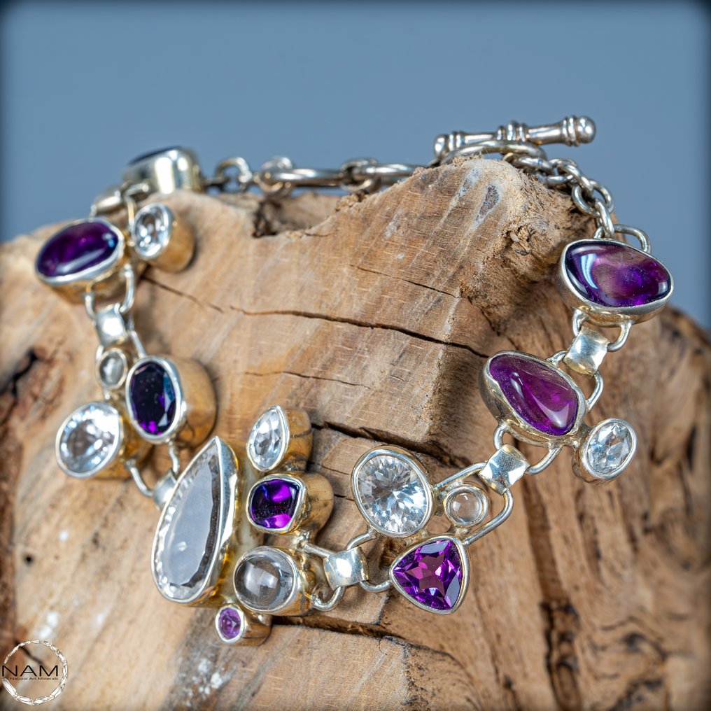 Braccialetto con ametista e turchese - argento 925 243,65 ct- 48.73 g #1.0