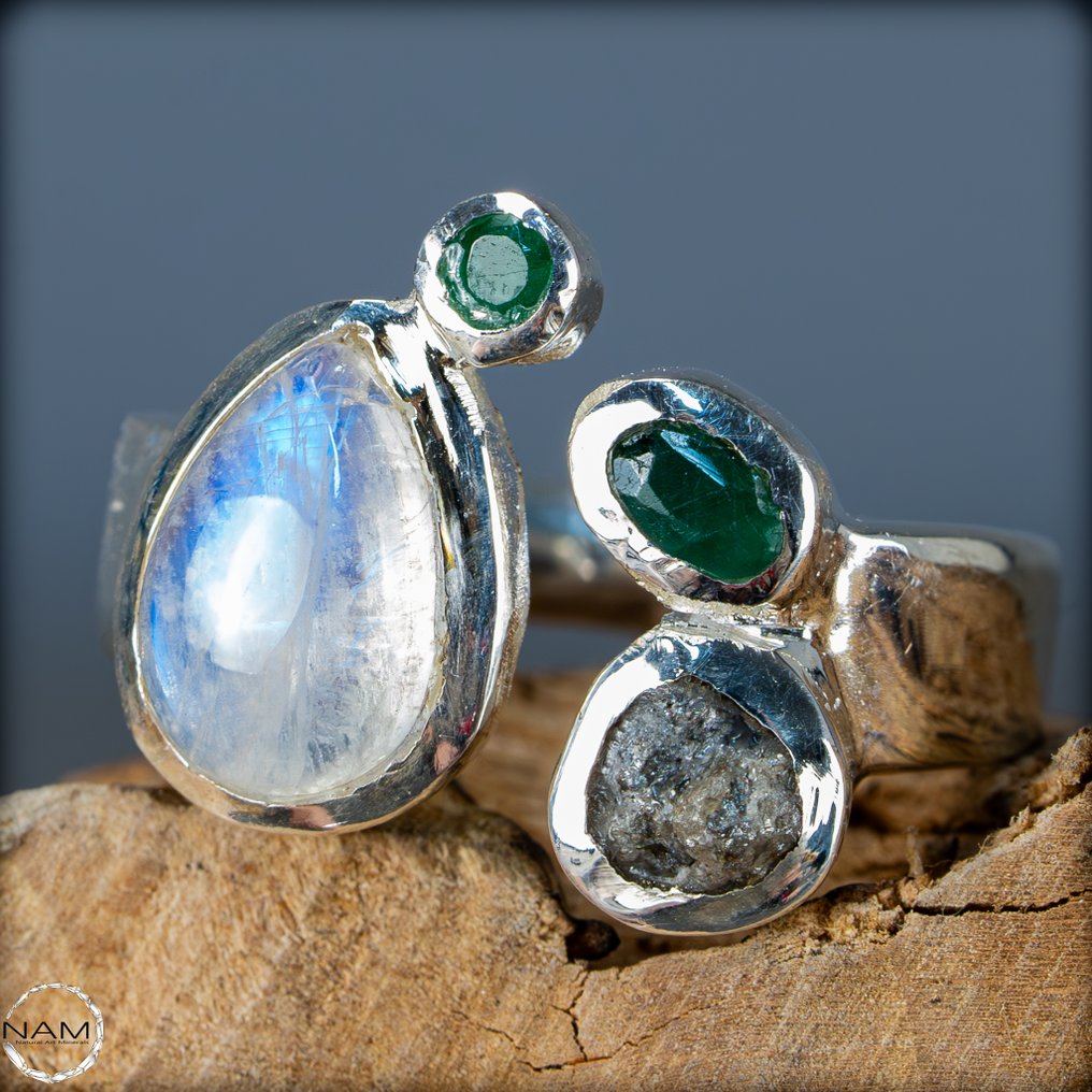 稀有天然钻石、祖母绿、月长石、蛋白石戒指 最高品质 - 54.2ct- 10.84 g #1.0