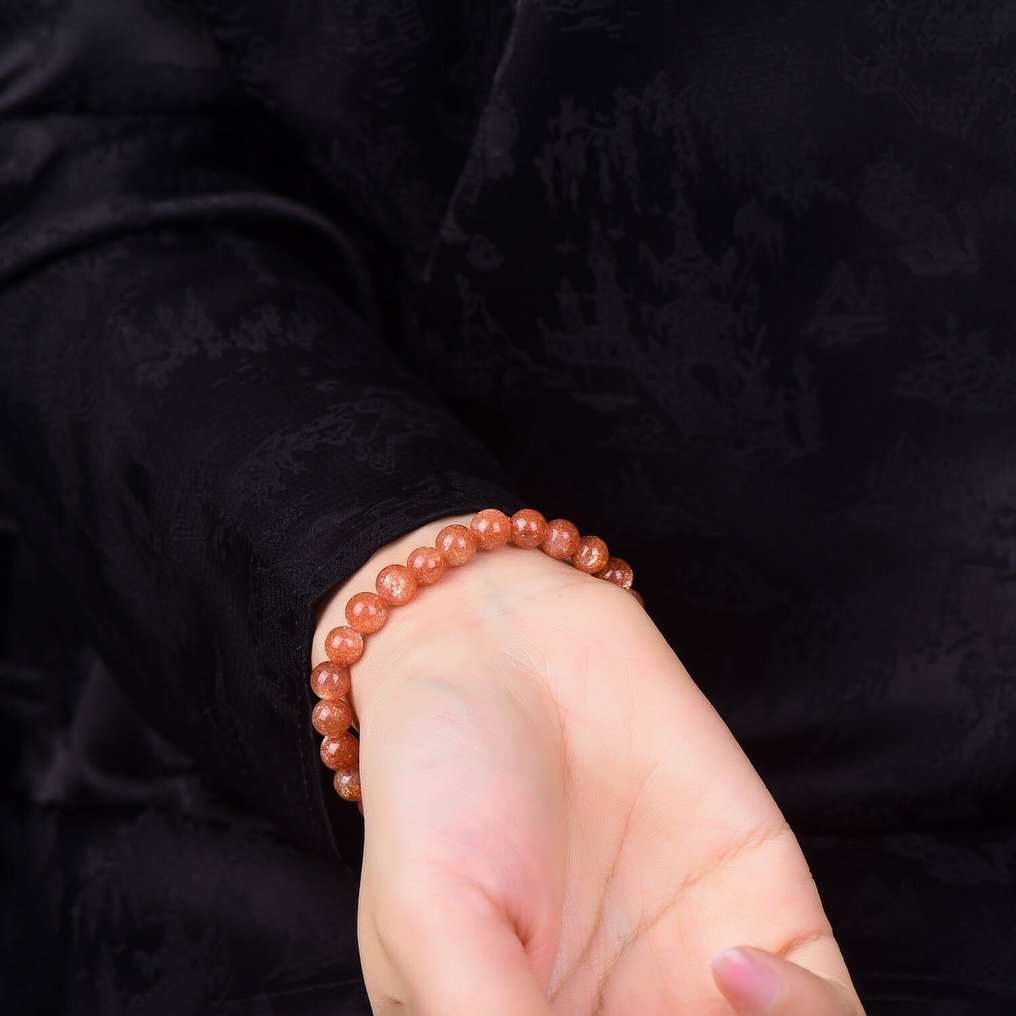 无底价 - ALGT 认证 - 天然太阳石手链 - 华丽的橙色色调- 13.26 g #1.0