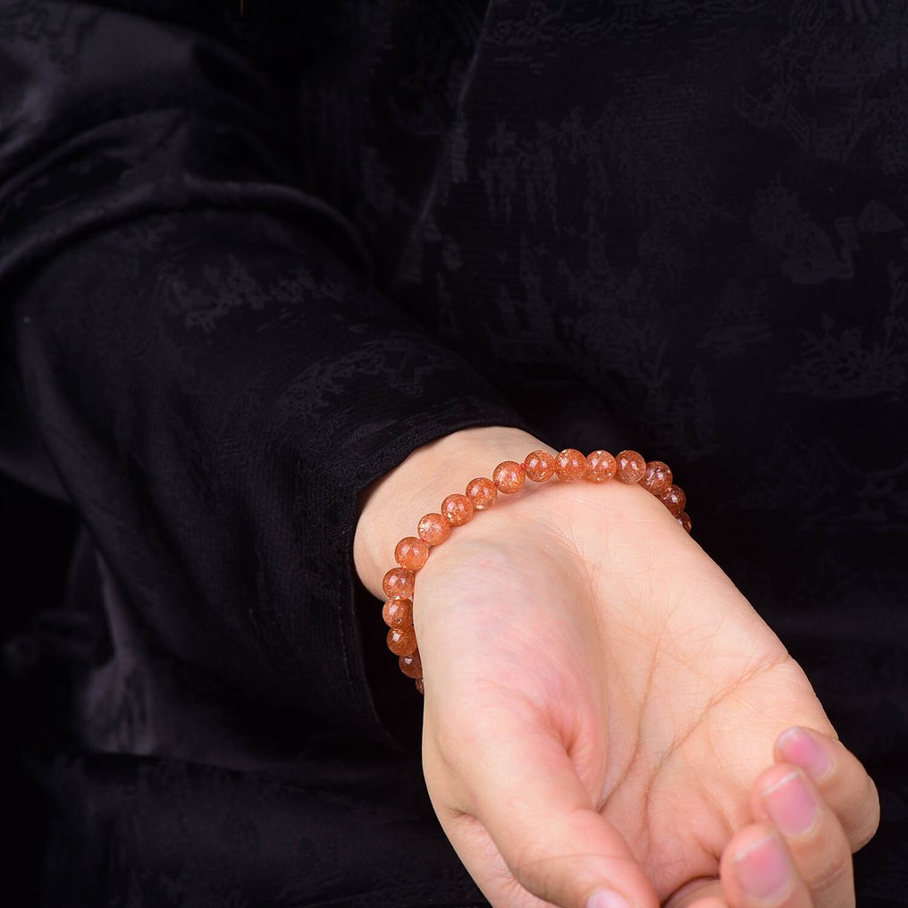 無底價 - ALGT 認證 - 天然日光石手鍊 - 華麗的橙色色調- 11.51 g #1.0