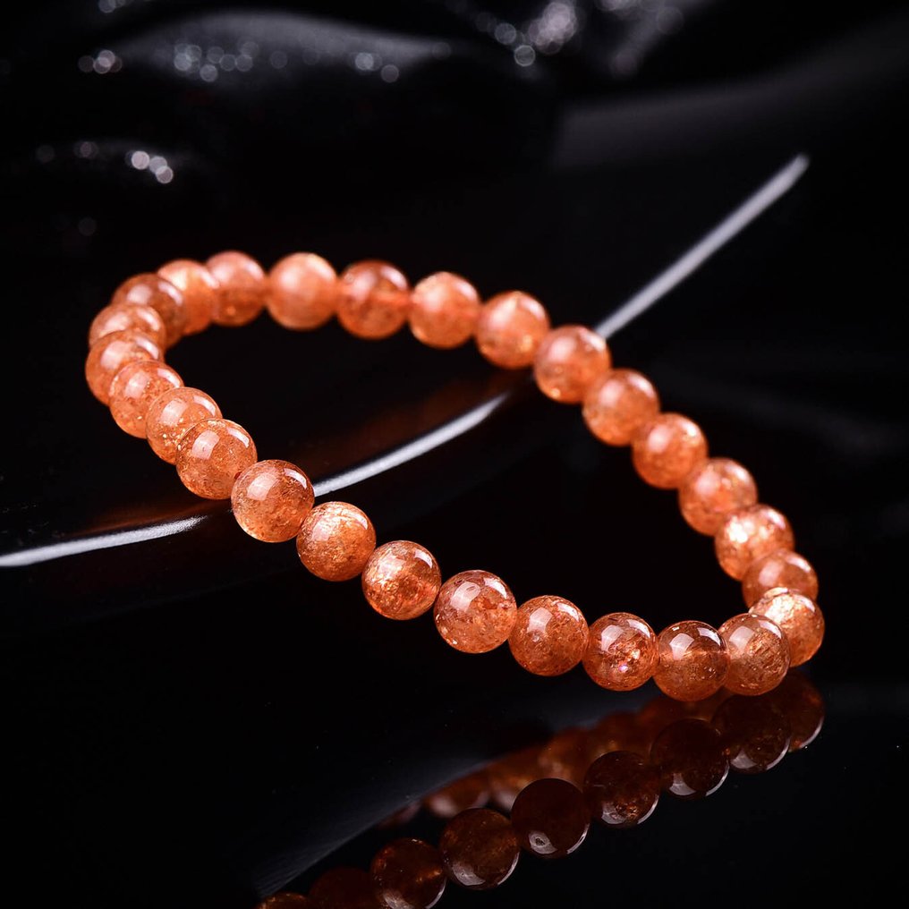 無底價 - ALGT 認證 - 天然日光石手鍊 - 華麗的橙色色調- 11.51 g #1.0