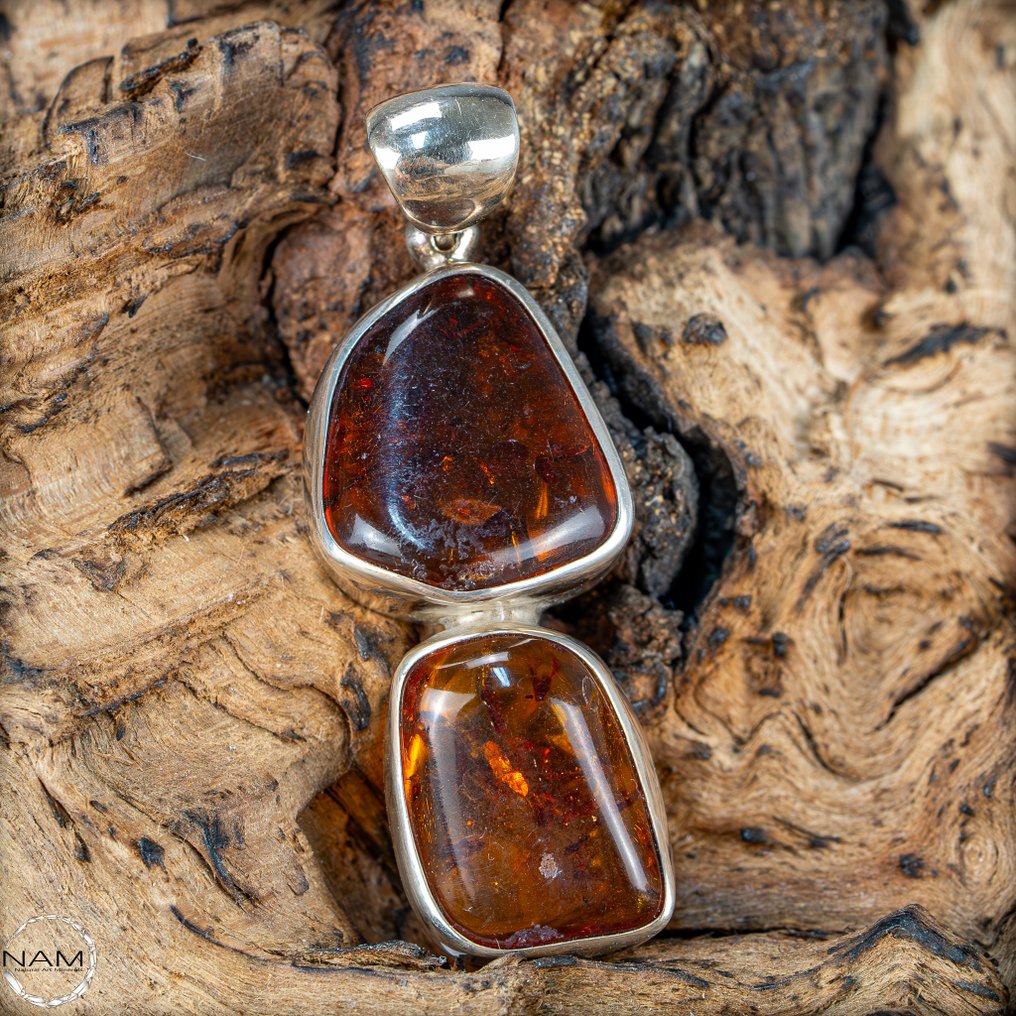 天然琥珀吊坠 - 925银 925 银 - 46,5 克拉- 9.3 g #4.3