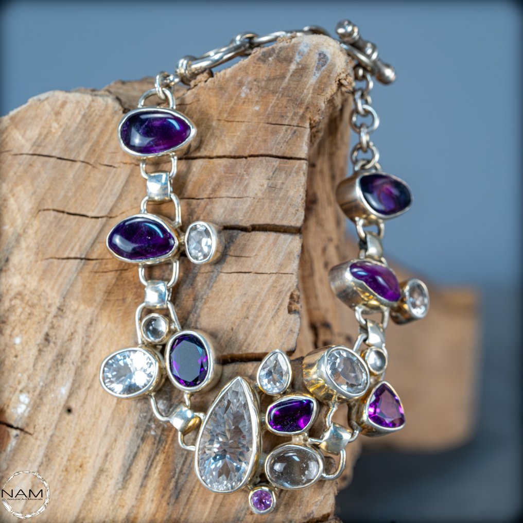 Braccialetto con ametista e turchese - argento 925 243,65 ct- 48.73 g #2.1