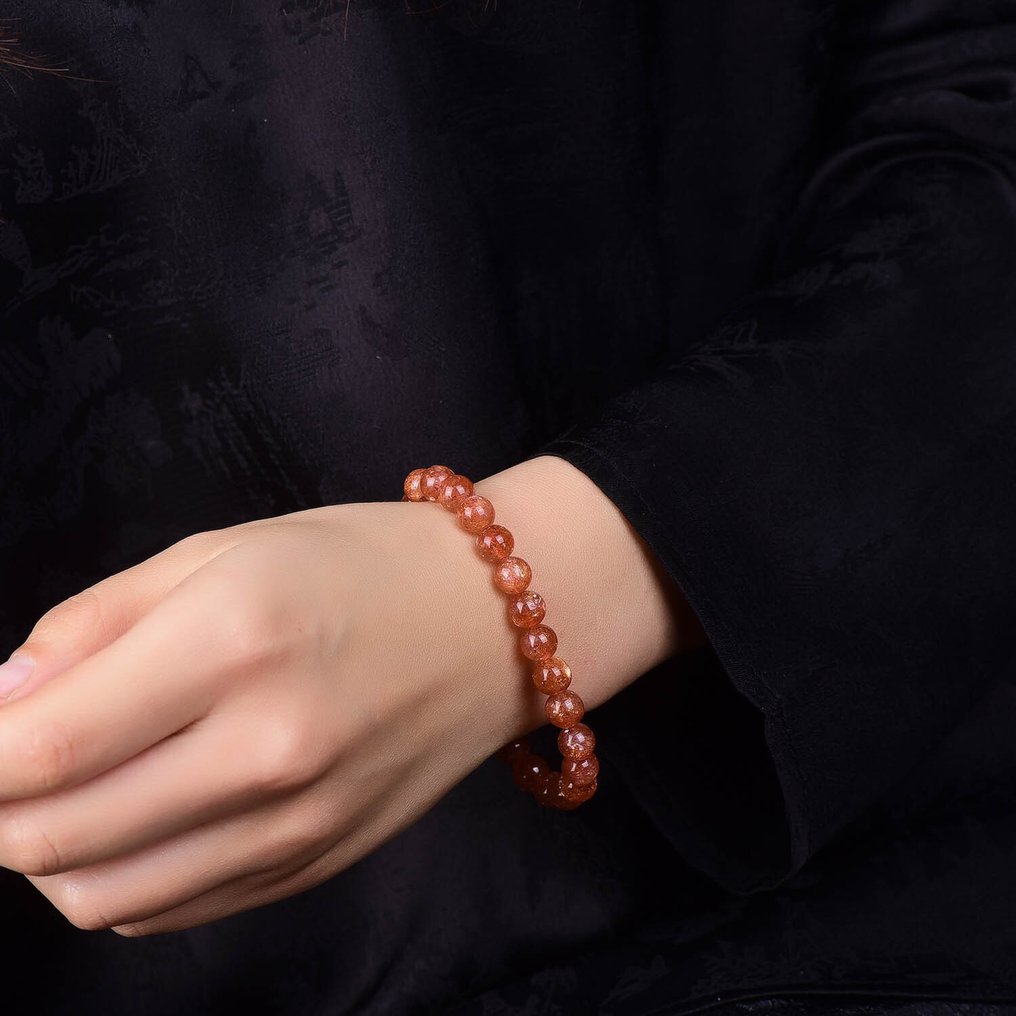 Sem preço de reserva - Certificado ALGT - Pulseira de pedra solar natural - Tons de Laranja Magníficos- 14.99 g #1.0