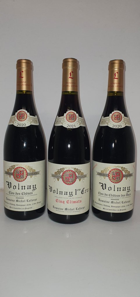 2020 Lafarge "Clos des Chênes", "Château des Ducs" & 2021 "Cinq Climats" - Volnay 1er Cru - 3 Flasker (0,75 L) #1.0