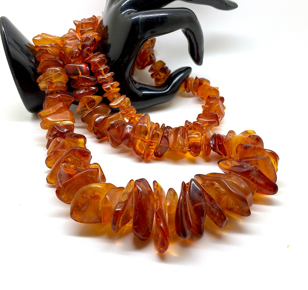 Naturalne, całościowe bursztyn bałtycki - długi naszyjnik 116,8 g - B - Succinite / fossilized pine tree resin #1.0