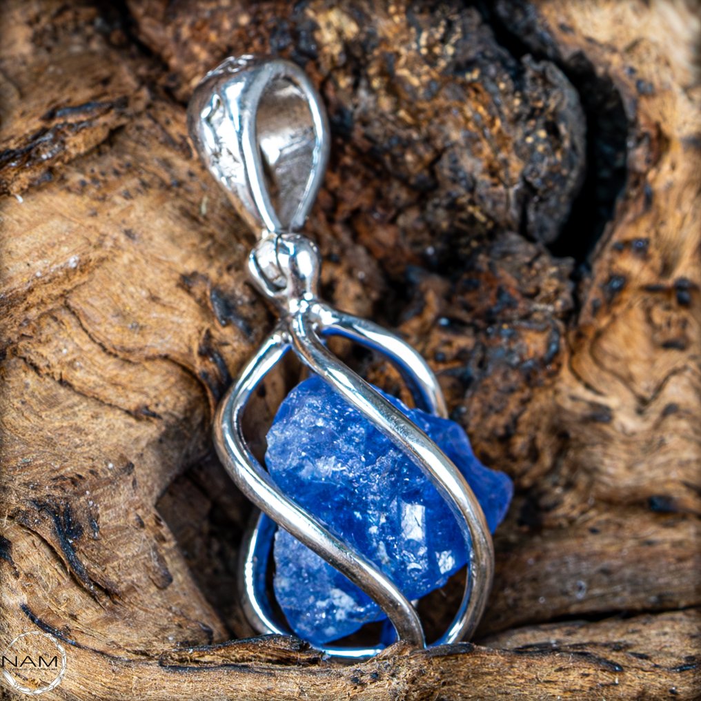 天然一等深蓝色坦桑石水晶吊坠 26.7克拉 - 925纯银- 5.34 g #3.2