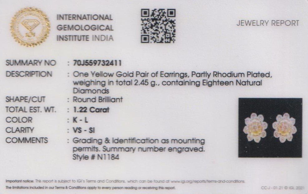 Καρφωτά σκουλαρίκια - 14 καράτια Κίτρινο χρυσό -  1.22ct. tw. Διαμάντι (Φυσικό) - Χρυσά Διαμαντένια Σκουλαρίκια #2.1