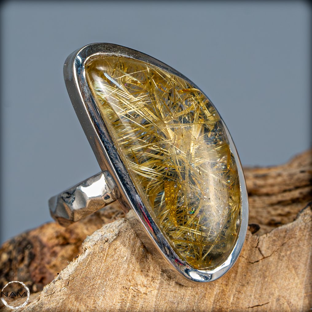 天然金红石在石英戒指中 925 银 - 36,65 克拉- 7.33 g #1.0