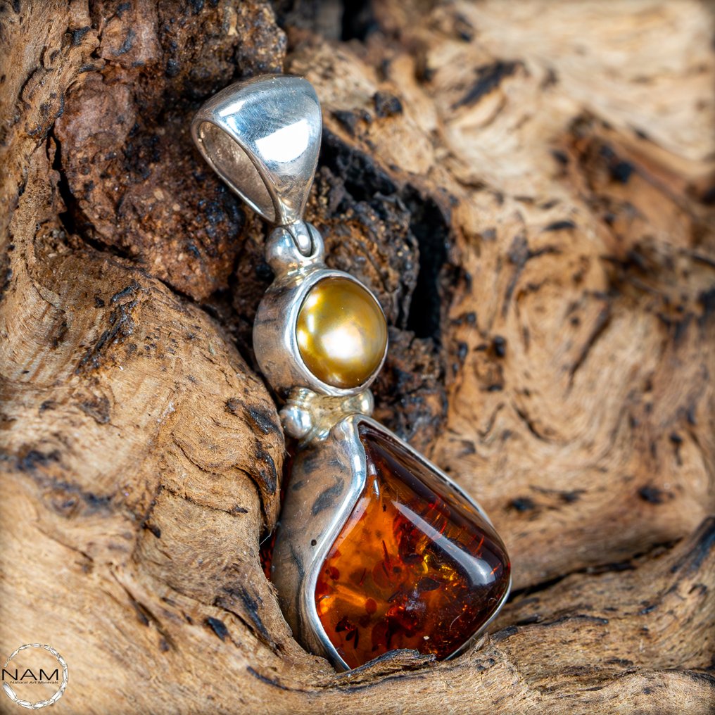 Φυσικό κίτρινο κεχριμπάρι και μαργαριτάρι Πονταί - Δομινικανή Δημοκρατία - 29,75 καράτια.- 5.95 g #4.3