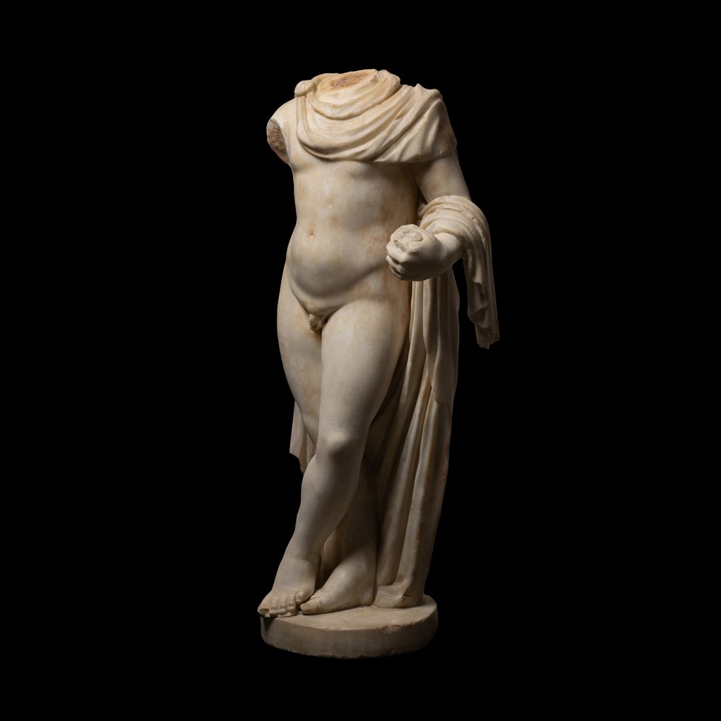 古罗马或之后的 大理石 一尊年轻男子的雕塑。公元1世纪至2世纪。高80.5厘米。附意大利和西班牙出口许可证。 #2.1