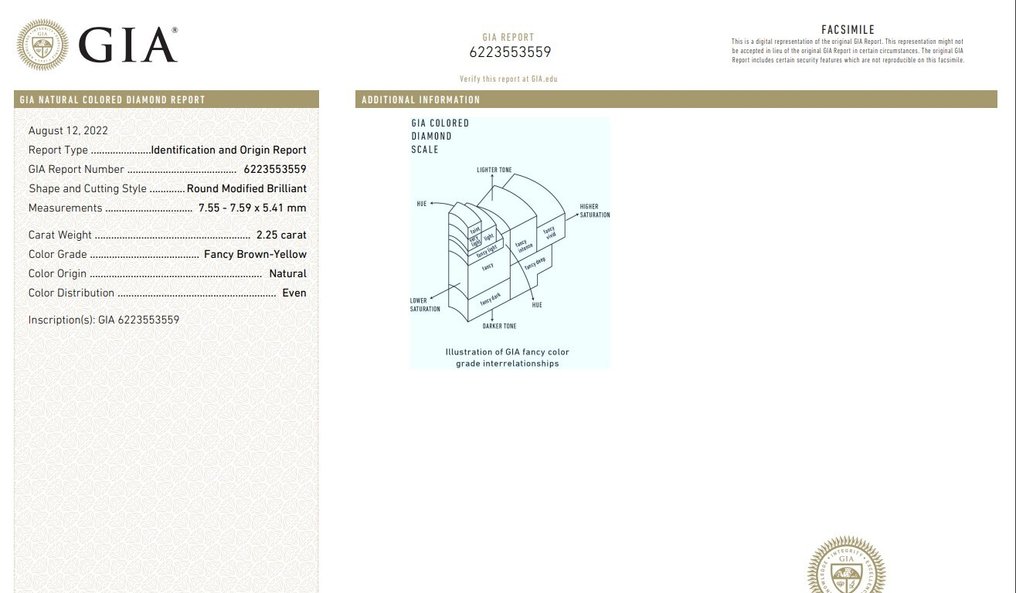 1 pcs Diamant (Naturligt färgad) - 2.25 ct - Rund - Fancy Brun, Gul - Ej specificerat i labbrapport - Gemological Institute of America (GIA) #1.0