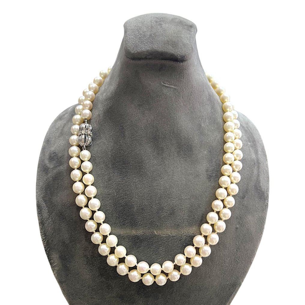 项链 - 14K包金 白金 - 0.24ct. tw. 珍珠 - 钻石 #1.0