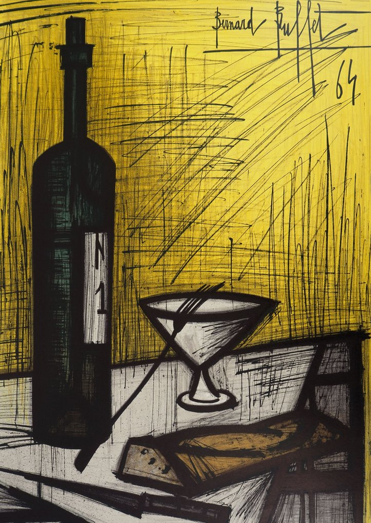 Bernard Buffet (1928-1999) - Nature morte à la bouteille et au pain #1.0