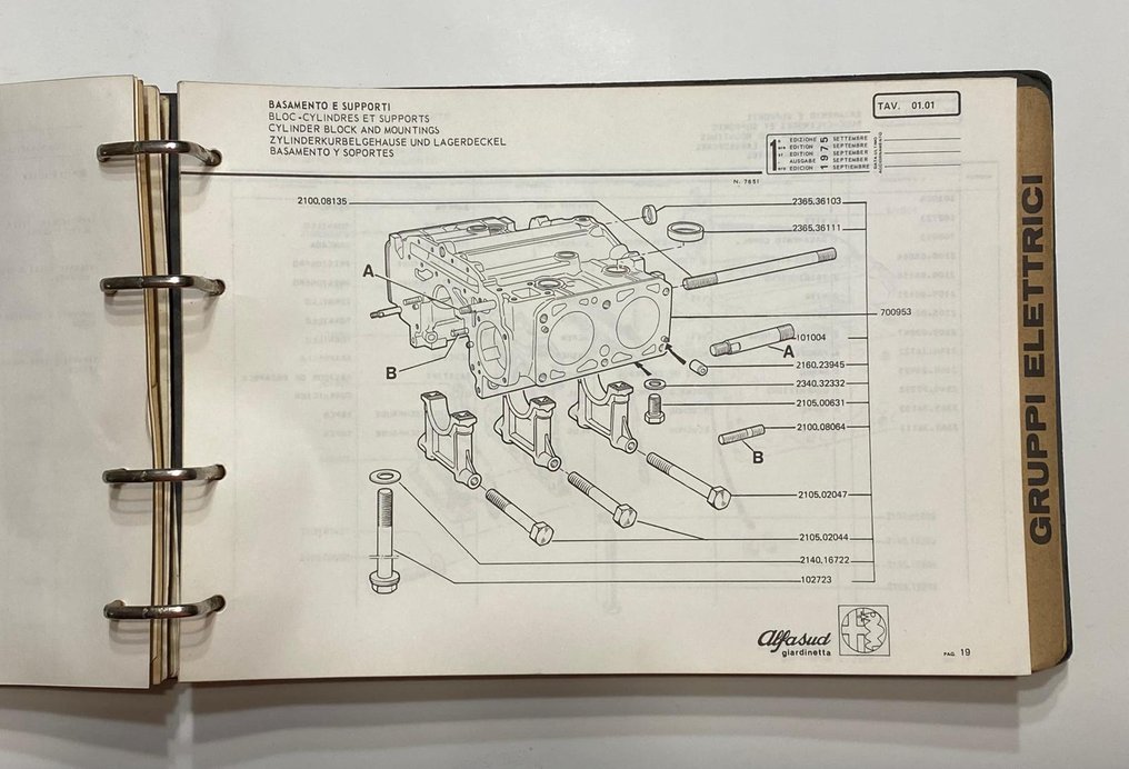 ALFA ROMEO original spare parts catalog for Alfasud 1976