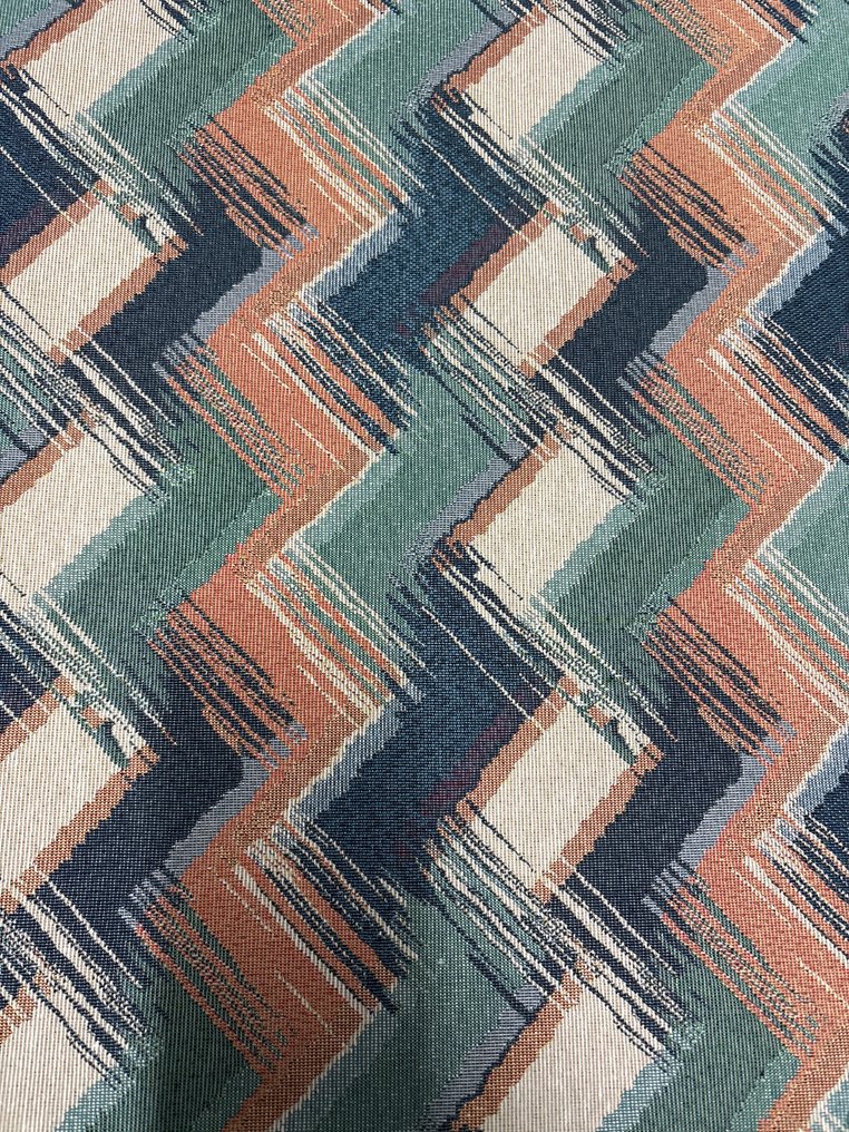 Țesătură tapiserie Gobelin, design exclusiv, zig zag albastru. - Țesătură tapițerie - 400 cm - 280 cm - Gobelin de bumbac #2.1