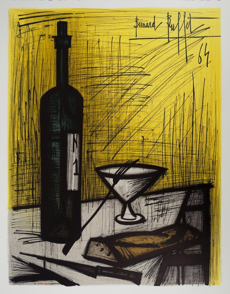 Bernard Buffet (1928-1999) - Nature morte à la bouteille et au pain #1.0