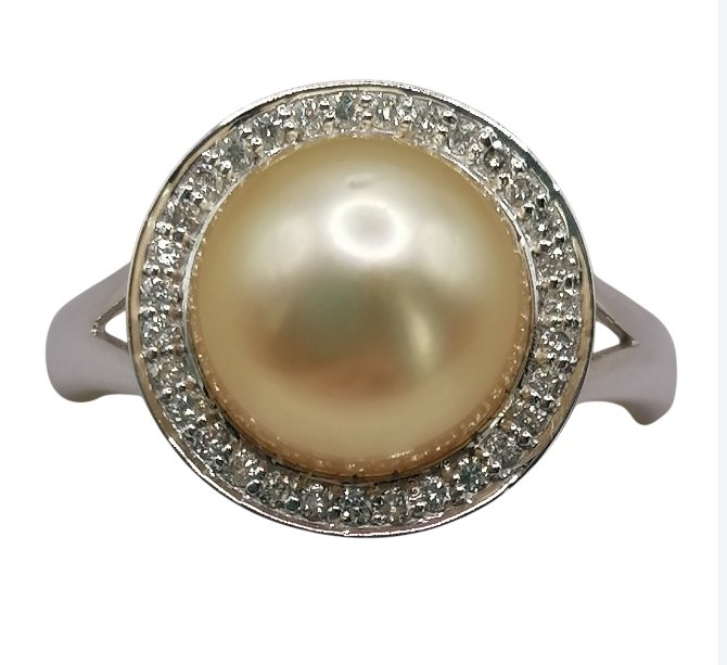 Δαχτυλίδι - 14 καράτια Λευκός χρυσός Μαργαριτάρι - Διαμάντι #1.0