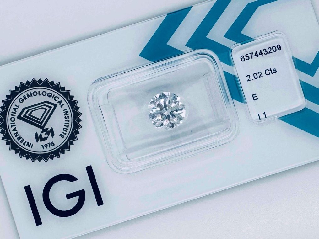 沒有保留價 - 1 pcs 鑽石  (天然)  - 2.02 ct - 圓形 - E(近乎完全無色) - I1 - 國際寶石學院（International Gemological Institute (IGI)） #1.0