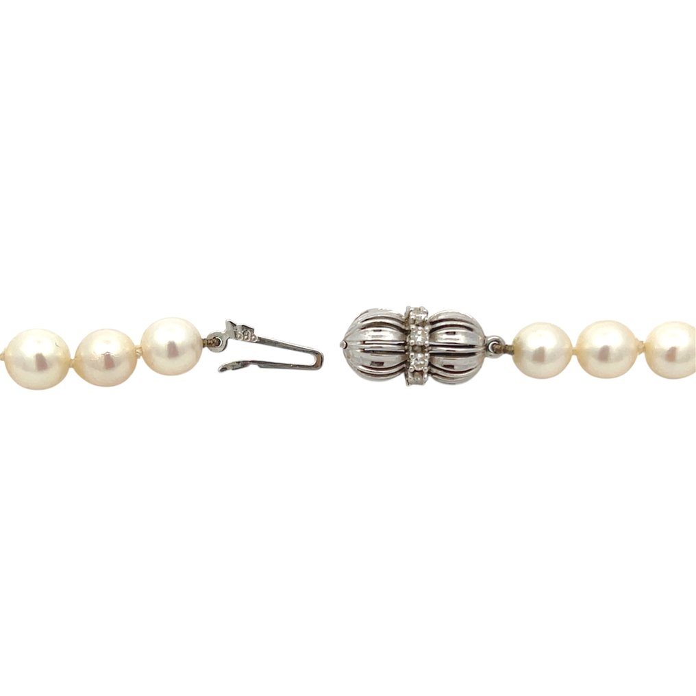 项链 - 14K包金 白金 - 0.24ct. tw. 珍珠 - 钻石 #4.3