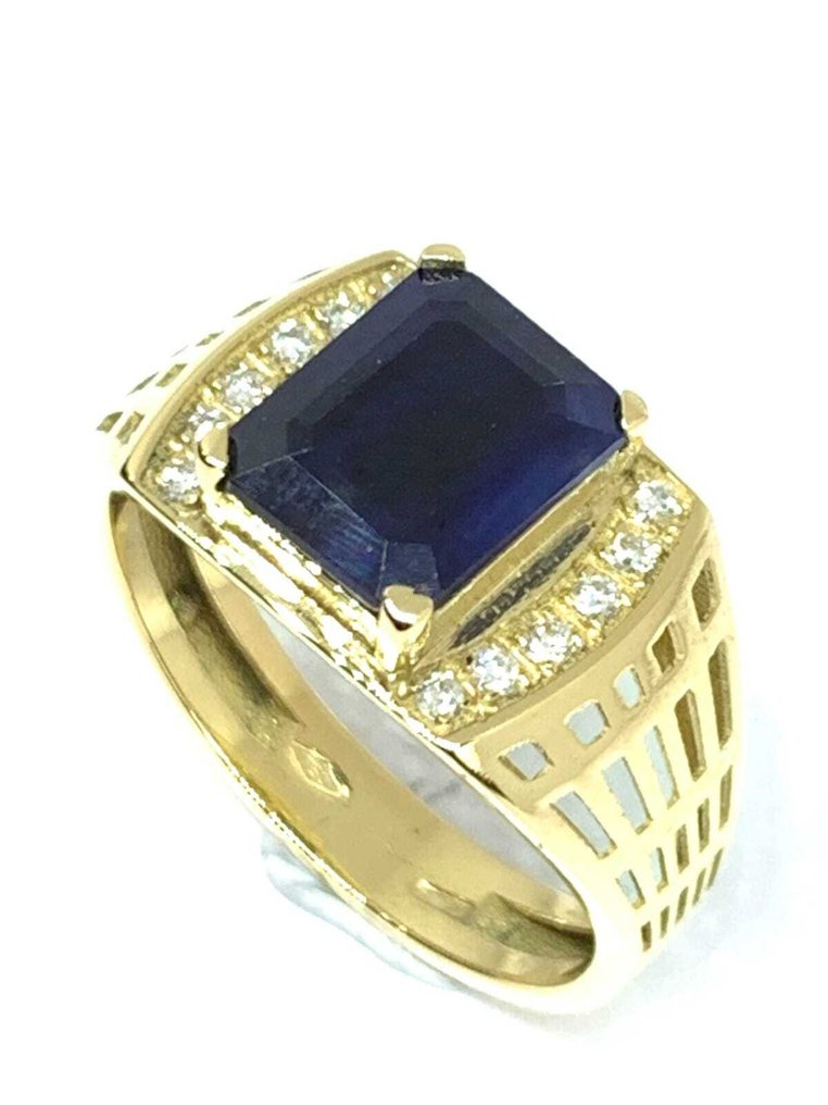 Δαχτυλίδι - 18 καράτια Κίτρινο χρυσό -  3.46ct. tw. Ζαφείρι - Διαμάντι #1.0