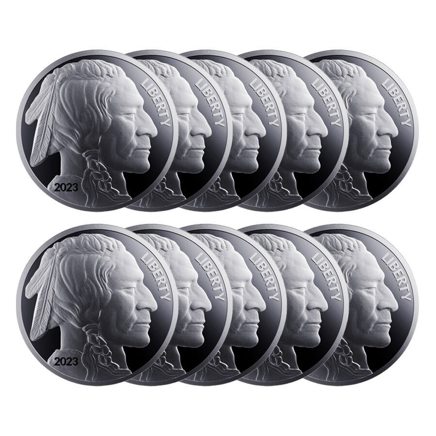 United States. 10 x 2023 1 oz American Silver Buffalo Round BU #1.0