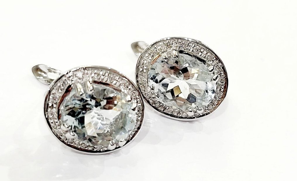 Drop fülbevaló - 18 kt. Fehér arany - 13.76ct. tw. Gyémánt (Természetes) - Akvamarin #2.1