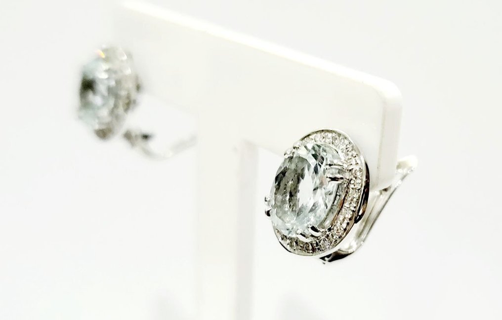 Drop fülbevaló - 18 kt. Fehér arany - 13.76ct. tw. Gyémánt (Természetes) - Akvamarin #3.2