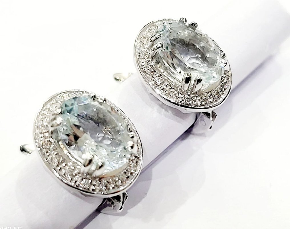 Drop fülbevaló - 18 kt. Fehér arany - 13.76ct. tw. Gyémánt (Természetes) - Akvamarin #1.0