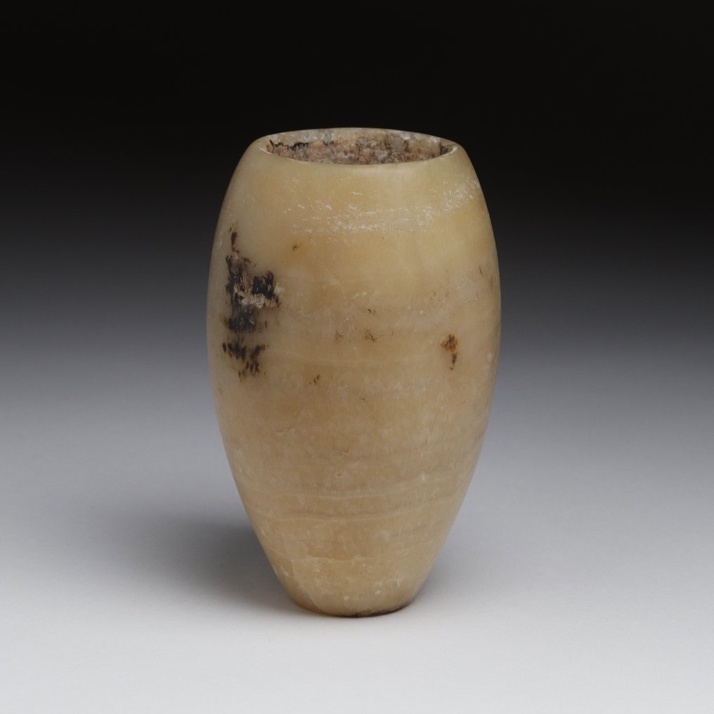 古代埃及,古代帝國 雪花石膏 底部平坦的卵形花瓶 - 108 mm #4.3