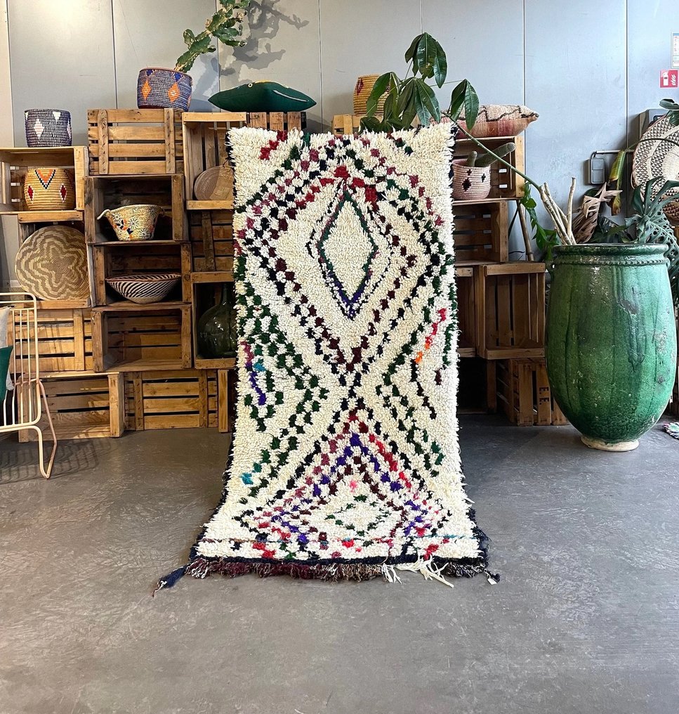 Vintage marokkansk Azilal uldtæppe - Tæppe - 215 cm - 100 cm - Håndknyttet tæppe #1.0