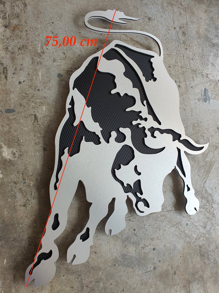 Sinal de parede profissional Bull → de grande tamanho, 75 cm (29,50 polegadas). - Lamborghini - Brushed aluminium* silver #1.0