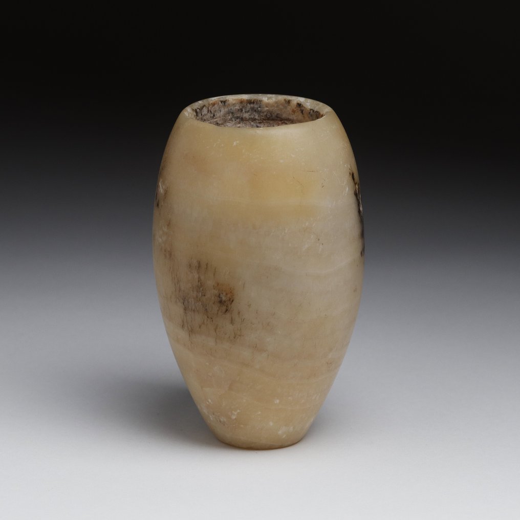 古代埃及,古代帝國 雪花石膏 底部平坦的卵形花瓶 - 108 mm #2.1