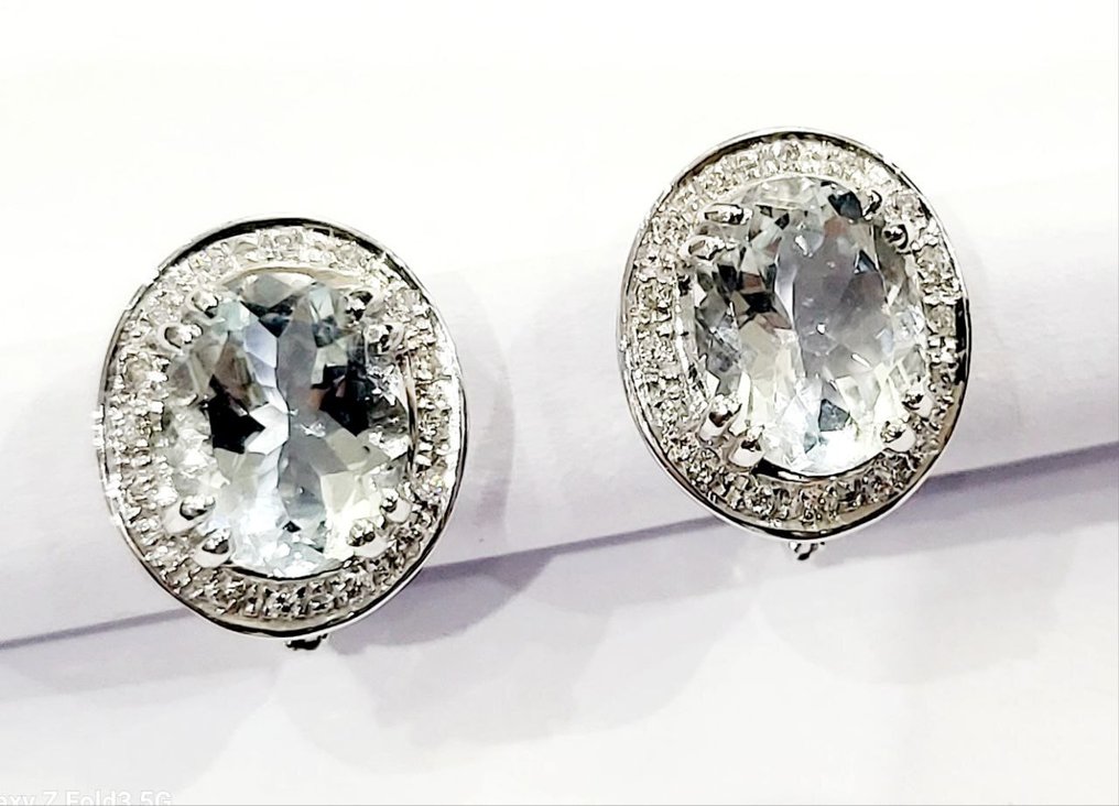 Drop fülbevaló - 18 kt. Fehér arany - 13.76ct. tw. Gyémánt (Természetes) - Akvamarin #1.0