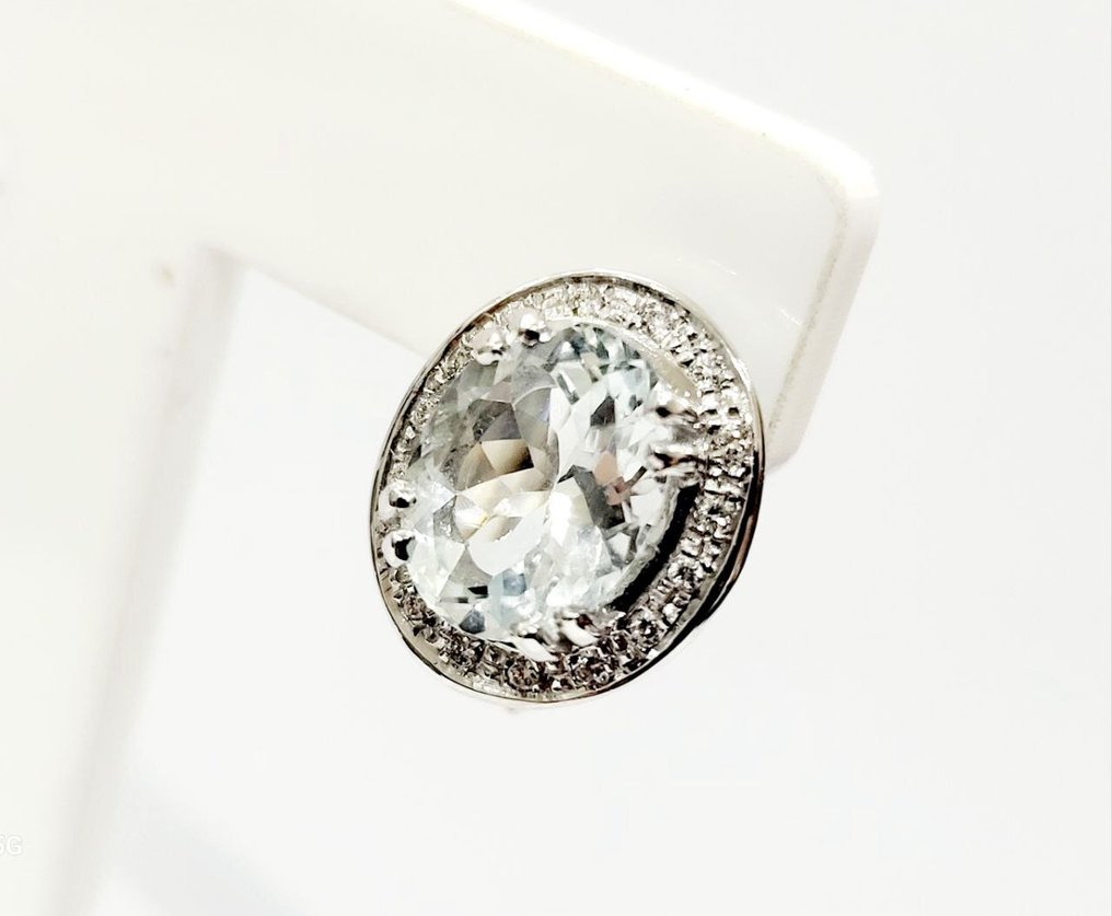 Drop fülbevaló - 18 kt. Fehér arany - 13.76ct. tw. Gyémánt (Természetes) - Akvamarin #4.3