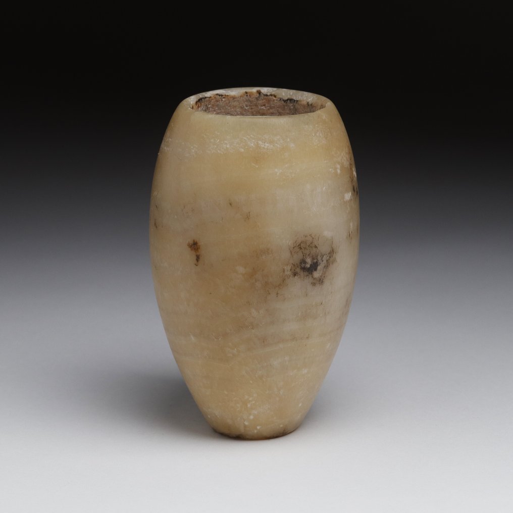 古代埃及,古代帝國 雪花石膏 底部平坦的卵形花瓶 - 108 mm #1.0