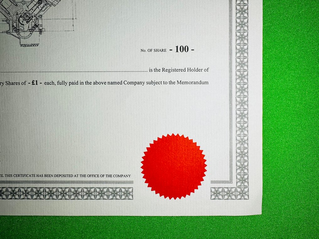 Share Certificate Ferrari The Ferrari Drivers Club (UK) Limited