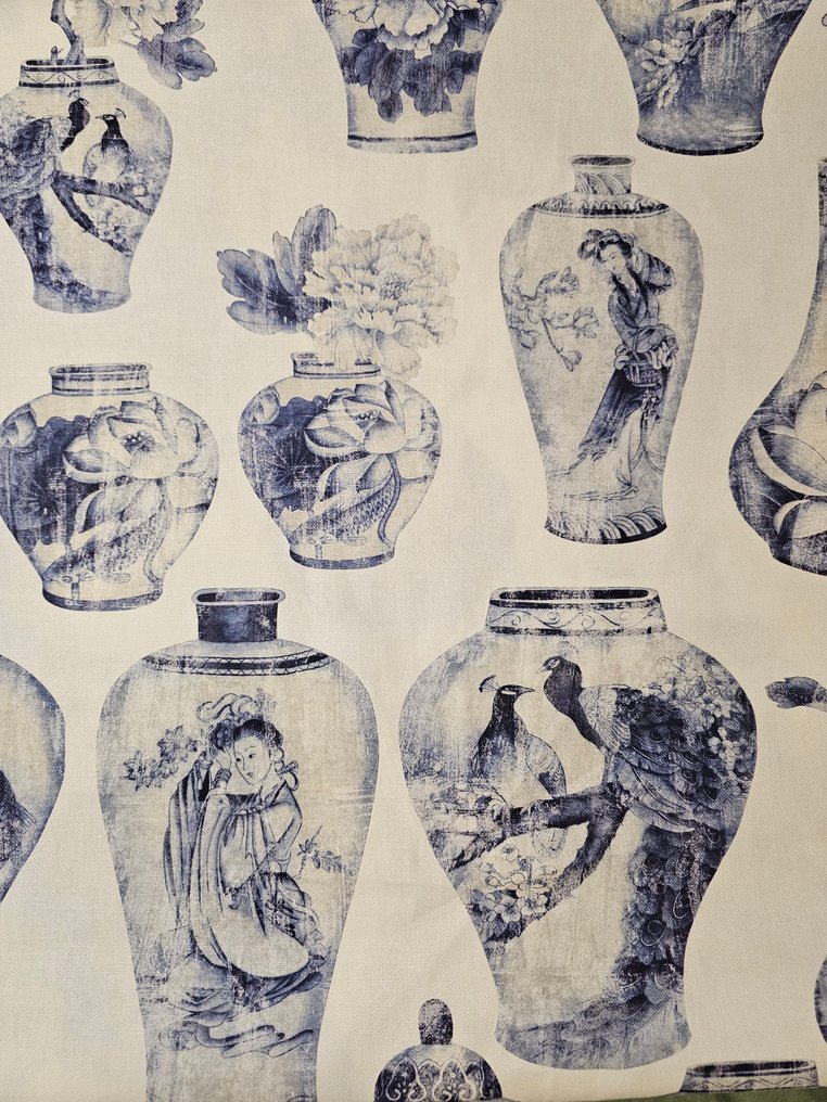 Chinoiserie-tekstiler med gamle malte vaser - Carpe, Pavoni - Artmaison - Tekstil - 300 cm - 280 cm #1.0