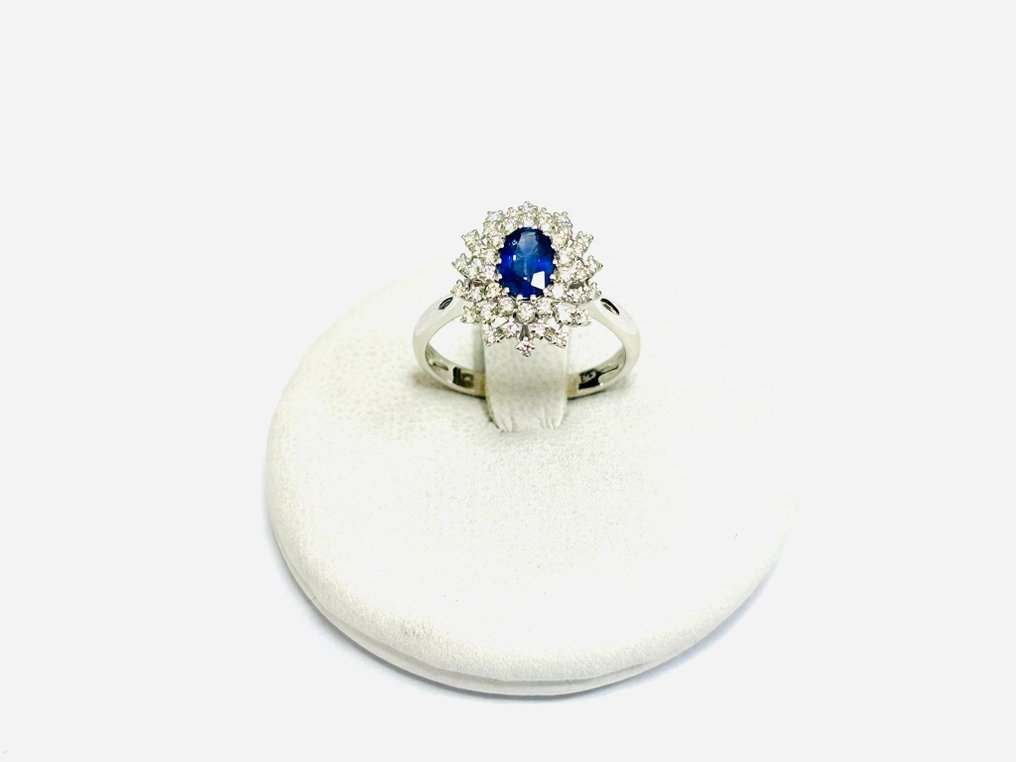 Sormus - 18 kt. Valkokulta -  2.25ct. tw. Safiiri - Timantti - Made in Italy #3.2