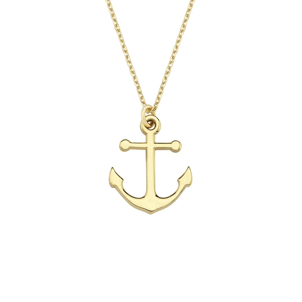 χωρίς τιμή ασφαλείας - Handmade - Κολιέ - 14 καράτια Κίτρινο χρυσό Ζιρκόν - Άγκυρα #1.0