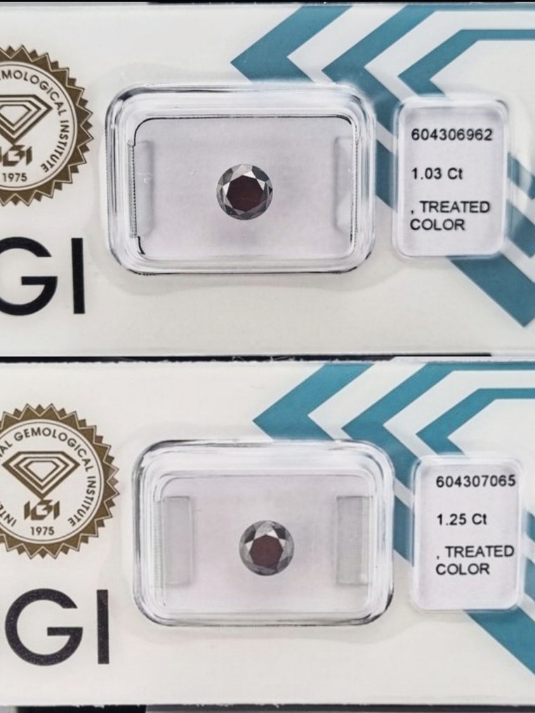 2 pcs Diamant (Fargebehandlet) - 2.28 ct Svart - Ikke spesifisert i lab-rapport - Det internasjonale gemologiske institutt (IGI) #1.0
