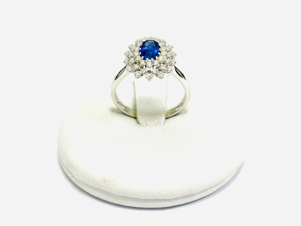 Sormus - 18 kt. Valkokulta -  2.25ct. tw. Safiiri - Timantti - Made in Italy #4.3