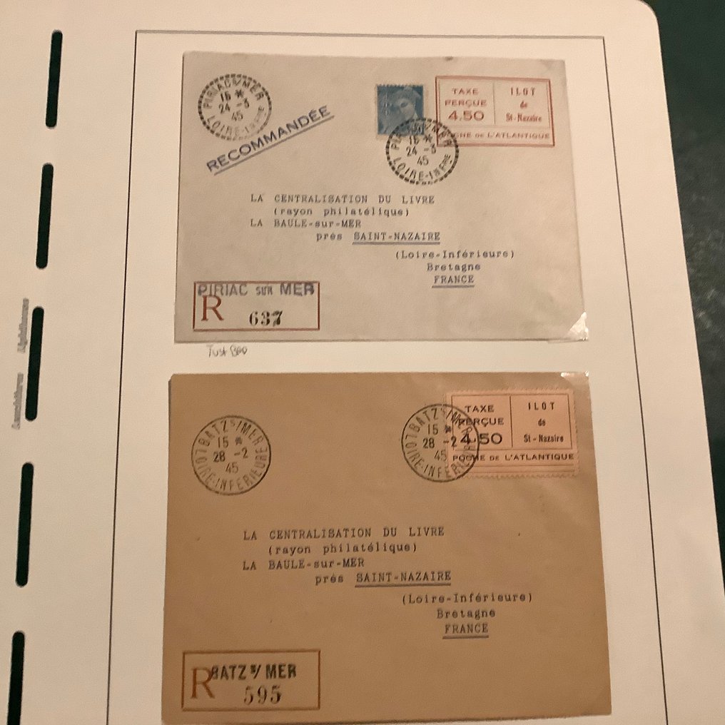 德意志國- 佔領法國 （1941-1945） 1945 - Saint-Nazaire：预付邮资并已投递的信件 - 经Tust BPP认证 - Michel 3 #1.0