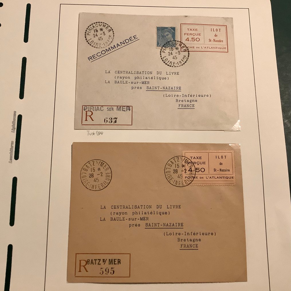 德意志國- 佔領法國 （1941-1945） 1945 - Saint-Nazaire：预付邮资并已投递的信件 - 经Tust BPP认证 - Michel 3 #1.0