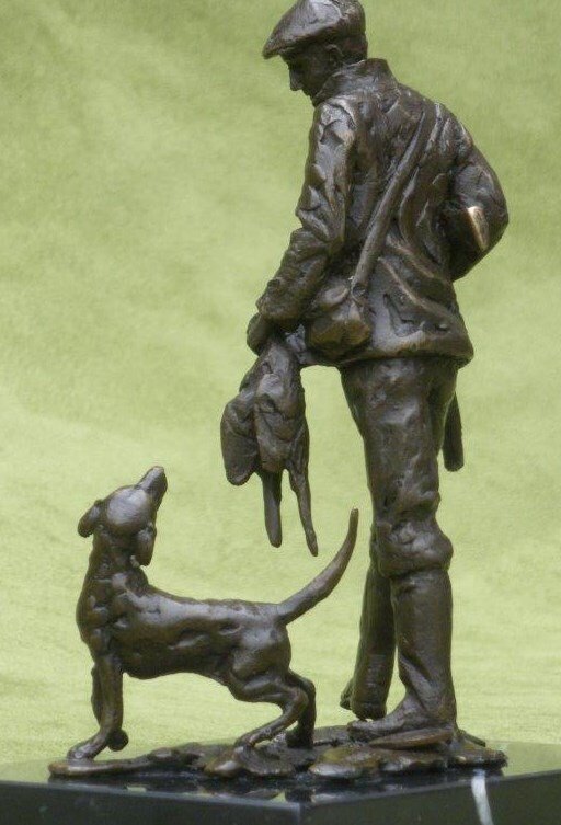 after Archibald Thorburn - Γλυπτό, Hunter with Hound - 1 kg - 16 cm - Πατιναρισμένος μπρούτζος #3.2