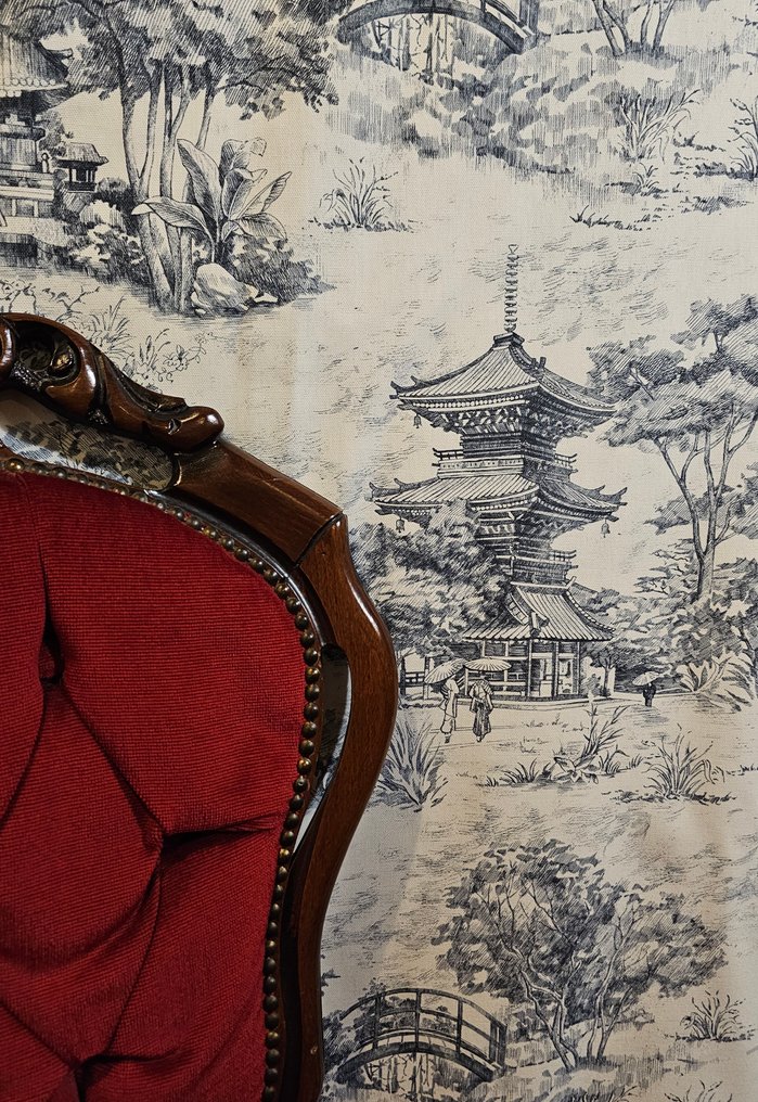 Tessuto Toile de Jouy Originale Orientale Blå och vit - 300x280cm - Blu Artmaison Design - Textil  - 300 cm - 280 cm #4.3