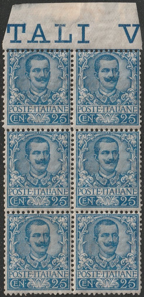 Królestwo Włoskie 1929 - Kwiatowy 25 w. jasnoniebieski Blok 6 Sass 73 Bdf MNH** Rzadki certyfikat ED #1.1